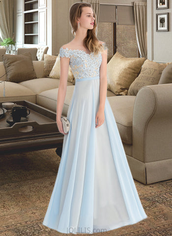 Aspen A-line Off the Shoulder Floor-Length Chiffon Lace Prom Dresses With Beading Sequins UKP0017369