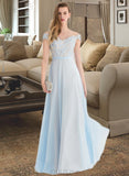 Aspen A-line Off the Shoulder Floor-Length Chiffon Lace Prom Dresses With Beading Sequins UKP0017369