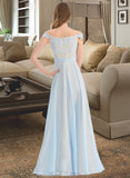 Aspen A-line Off the Shoulder Floor-Length Chiffon Lace Prom Dresses With Beading Sequins UKP0017369