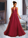 Peyton Ball-Gown/Princess Halter Floor-Length Tulle Lace Prom Dresses With Sequins UKP0017372