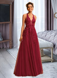 Peyton Ball-Gown/Princess Halter Floor-Length Tulle Lace Prom Dresses With Sequins UKP0017372