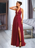 Peyton Ball-Gown/Princess Halter Floor-Length Tulle Lace Prom Dresses With Sequins UKP0017372