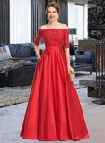 Lorena Ball-Gown/Princess Sweetheart Floor-Length Satin Lace Prom Dresses With Beading Sequins UKP0017373