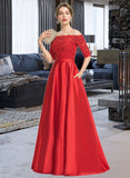 Lorena Ball-Gown/Princess Sweetheart Floor-Length Satin Lace Prom Dresses With Beading Sequins UKP0017373