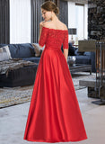 Lorena Ball-Gown/Princess Sweetheart Floor-Length Satin Lace Prom Dresses With Beading Sequins UKP0017373