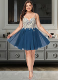 Lizbeth A-Line V-neck Short/Mini Chiffon Lace Prom Dresses With Beading UKP0017376