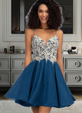 Lizbeth A-Line V-neck Short/Mini Chiffon Lace Prom Dresses With Beading UKP0017376