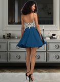 Lizbeth A-Line V-neck Short/Mini Chiffon Lace Prom Dresses With Beading UKP0017376