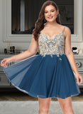 Lizbeth A-Line V-neck Short/Mini Chiffon Lace Prom Dresses With Beading UKP0017376