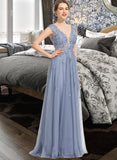 Liberty A-Line V-neck Floor-Length Tulle Lace Prom Dresses With Sequins UKP0017378