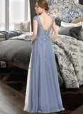 Liberty A-Line V-neck Floor-Length Tulle Lace Prom Dresses With Sequins UKP0017378