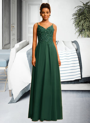 Ellie A-Line V-neck Floor-Length Chiffon Lace Prom Dresses With Beading Sequins UKP0017381