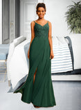 Ellie A-Line V-neck Floor-Length Chiffon Lace Prom Dresses With Beading Sequins UKP0017381