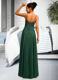 Ellie A-Line V-neck Floor-Length Chiffon Lace Prom Dresses With Beading Sequins UKP0017381