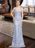 Jode Ball-Gown/Princess V-neck Sweep Train Satin Lace Prom Dresses With Beading Sequins UKP0017382