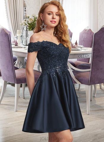 Brenda A-Line Off-the-Shoulder Short/Mini Satin Prom Dresses UKP0017383