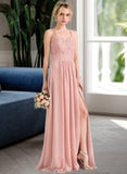 Sheila A-line Sweetheart Floor-Length Chiffon Lace Prom Dresses UKP0017384