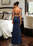 Angeline Sheath/Column Scoop Floor-Length Lace Jersey Prom Dresses With Beading Sequins UKP0017387