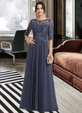 Corinne A-Line Scoop Floor-Length Chiffon Lace Prom Dresses With Sequins UKP0017389