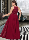 Tanya A-line Scoop Floor-Length Chiffon Lace Prom Dresses UKP0017392