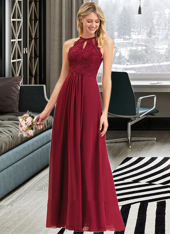 Tanya A-line Scoop Floor-Length Chiffon Lace Prom Dresses UKP0017392