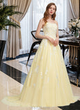 Kayley Ball-Gown/Princess Square Sweep Train Tulle Lace Prom Dresses UKP0017393