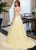 Kayley Ball-Gown/Princess Square Sweep Train Tulle Lace Prom Dresses UKP0017393