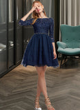 Liz A-Line Scoop Short/Mini Tulle Prom Dresses With Beading UKP0017394