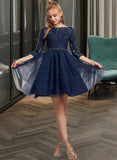 Liz A-Line Scoop Short/Mini Tulle Prom Dresses With Beading UKP0017394