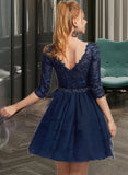 Liz A-Line Scoop Short/Mini Tulle Prom Dresses With Beading UKP0017394