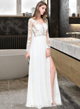 Kinsley A-Line Sweetheart Floor-Length Chiffon Lace Prom Dresses UKP0017396