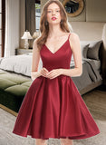 Eliza A-Line V-neck Short/Mini Satin Prom Dresses UKP0017404