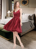 Eliza A-Line V-neck Short/Mini Satin Prom Dresses UKP0017404