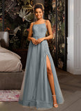 Erika Ball-Gown/Princess Square Floor-Length Tulle Prom Dresses With Beading Sequins UKP0017407