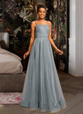 Erika Ball-Gown/Princess Square Floor-Length Tulle Prom Dresses With Beading Sequins UKP0017407