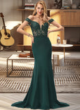 Jaida Trumpet/Mermaid Off-the-Shoulder Sweep Train Stretch Crepe Prom Dresses With Beading Sequins UKP0017409