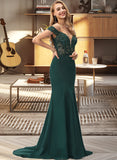 Jaida Trumpet/Mermaid Off-the-Shoulder Sweep Train Stretch Crepe Prom Dresses With Beading Sequins UKP0017409