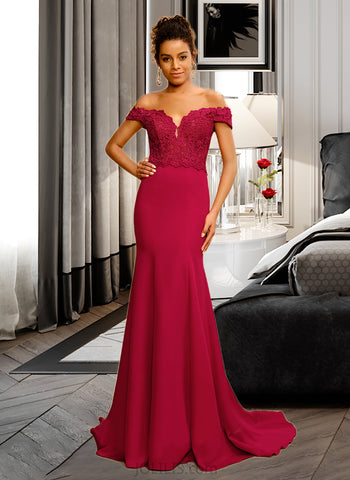 Diana Trumpet/Mermaid Off-the-Shoulder Floor-Length Lace Stretch Crepe Prom Dresses With Sequins UKP0017410