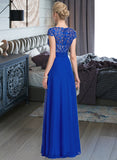 Dayanara A-Line V-neck Floor-Length Chiffon Lace Prom Dresses With Ruffle UKP0017411