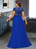 Dayanara A-Line V-neck Floor-Length Chiffon Lace Prom Dresses With Ruffle UKP0017411