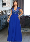 Dayanara A-Line V-neck Floor-Length Chiffon Lace Prom Dresses With Ruffle UKP0017411