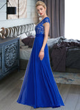 Dayanara A-Line V-neck Floor-Length Chiffon Lace Prom Dresses With Ruffle UKP0017411