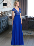 Dayanara A-Line V-neck Floor-Length Chiffon Lace Prom Dresses With Ruffle UKP0017411