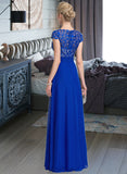 Dayanara A-Line V-neck Floor-Length Chiffon Lace Prom Dresses With Ruffle UKP0017411