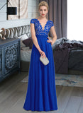 Dayanara A-Line V-neck Floor-Length Chiffon Lace Prom Dresses With Ruffle UKP0017411