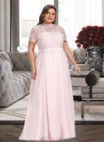 Camille A-Line High Neck Floor-Length Chiffon Lace Prom Dresses With Sequins UKP0017414