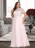 Camille A-Line High Neck Floor-Length Chiffon Lace Prom Dresses With Sequins UKP0017414