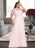 Camille A-Line High Neck Floor-Length Chiffon Lace Prom Dresses With Sequins UKP0017414