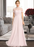 Camille A-Line High Neck Floor-Length Chiffon Lace Prom Dresses With Sequins UKP0017414