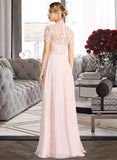 Camille A-Line High Neck Floor-Length Chiffon Lace Prom Dresses With Sequins UKP0017414